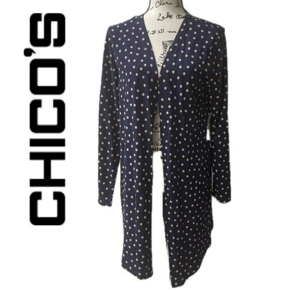 POLKA DOT NAVY BLUE  PINK PREPPY CARDIGAN CHICOS SIZE 1 US MEDIUM - Picture 1 of 16